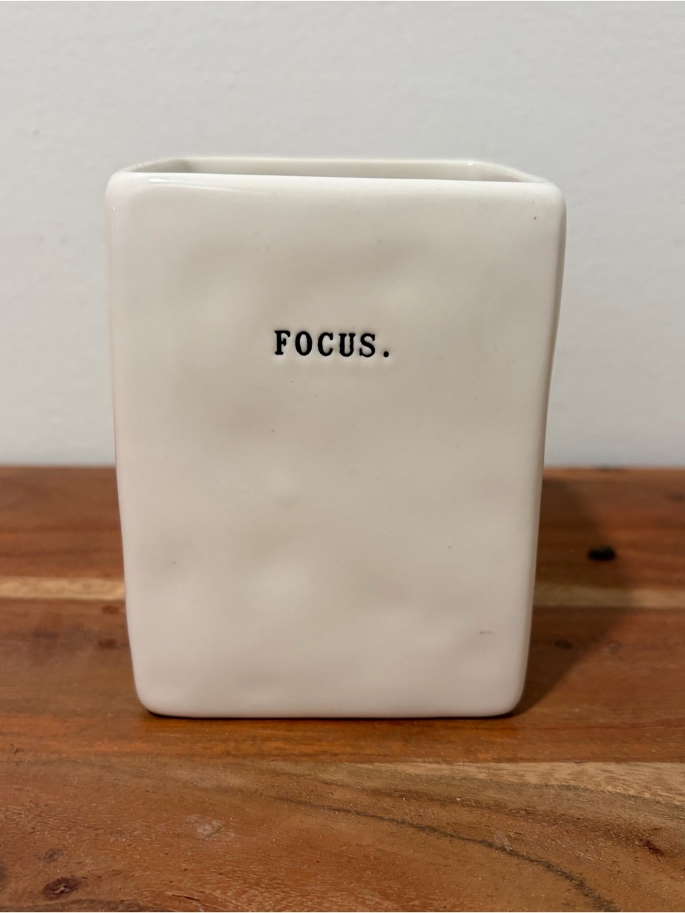 Rae Dunn FOCUS Square Ceramic Pencil Cup Makeup Brush Holder